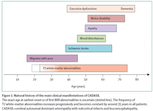 Figure 1: Histoire naturelle résumée de la maladie (source: Lancet Neurol 2009; 8: 643–53)