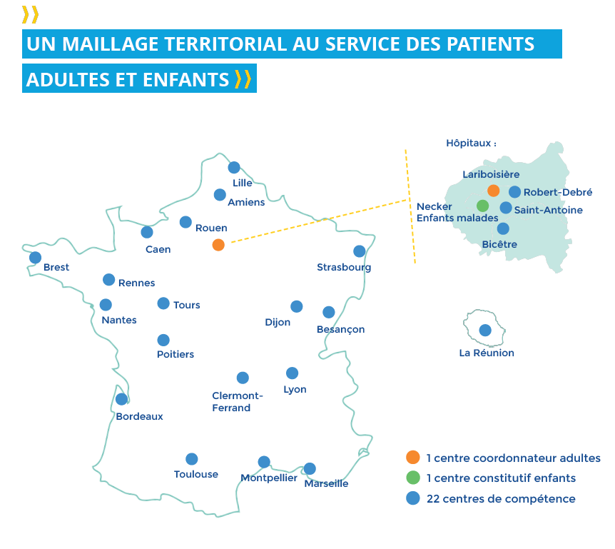 Carte de France du Réseau des Maladies Rares Vasculaires du Cerveau et de l'Oeil juin 2025